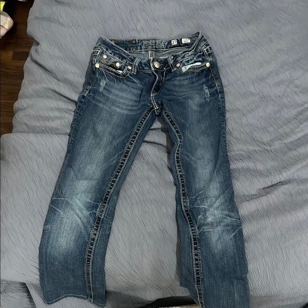 Miss Me Blue Boot Cut Jeans with Decorative Stitching